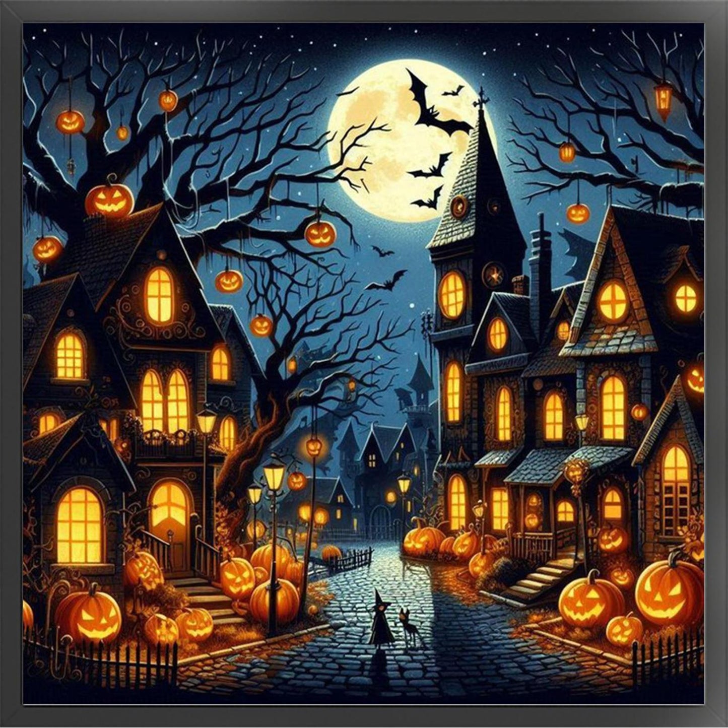 Halloween Night Town - Full 11CT Stamped Cross Stitch 45x45CM - Huacan