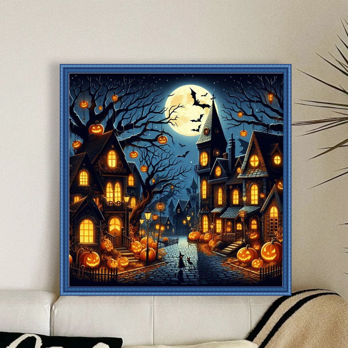 Halloween Night Town - Full 11CT Stamped Cross Stitch 45x45CM - Huacan
