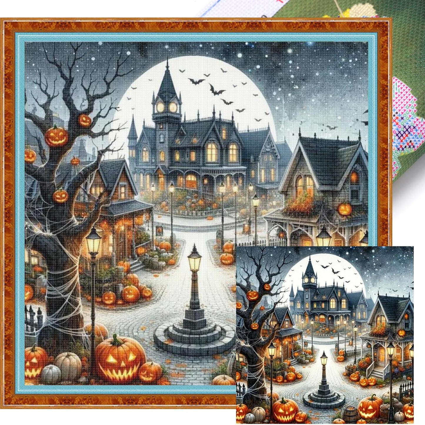Halloween Night Town - Full 11CT Stamped Cross Stitch 45x45CM - Huacan