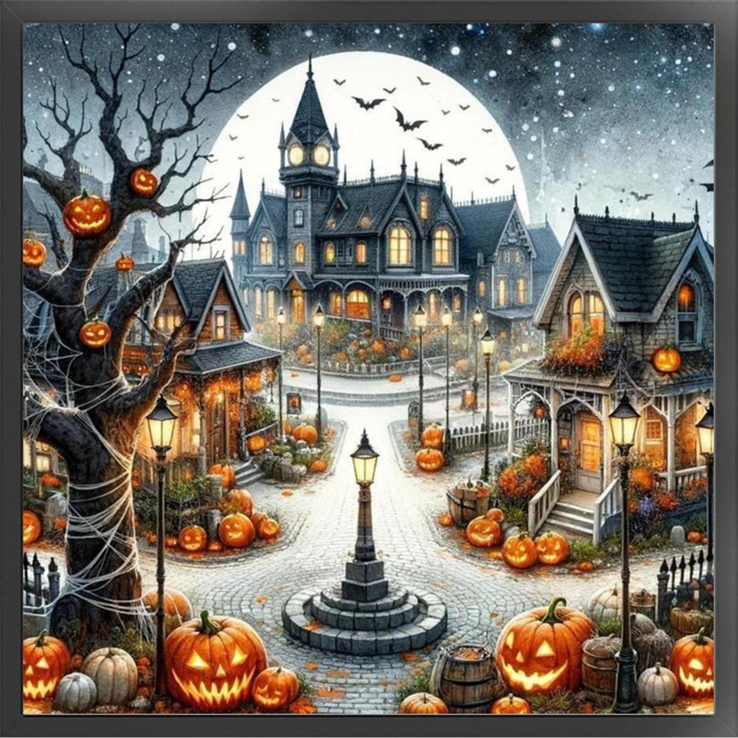 Halloween Night Town - Full 11CT Stamped Cross Stitch 45x45CM - Huacan