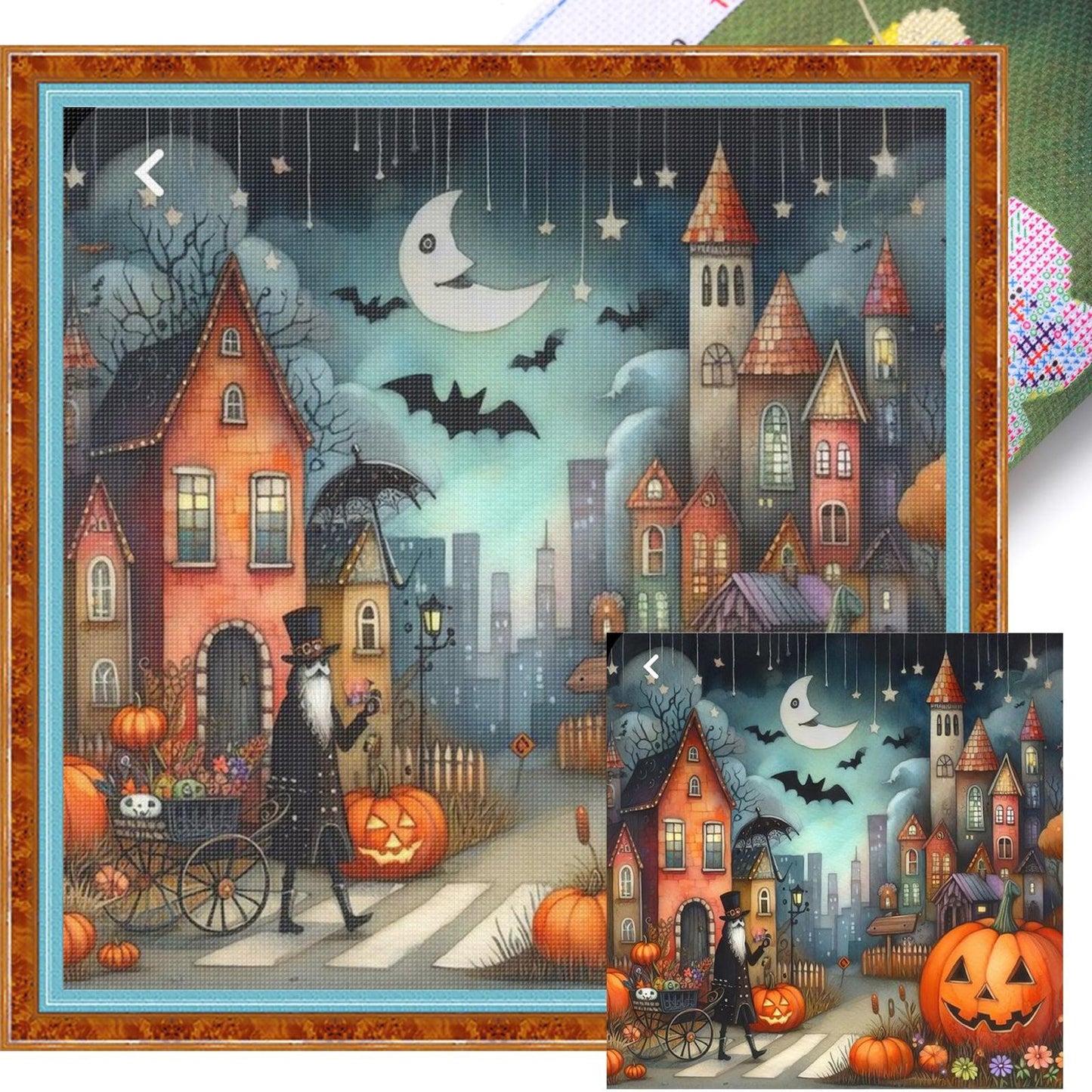 Halloween Night Town - Full 11CT Stamped Cross Stitch 45x45CM - Huacan