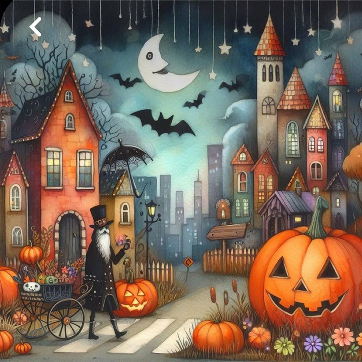 Halloween Night Town - Full 11CT Stamped Cross Stitch 45x45CM - Huacan