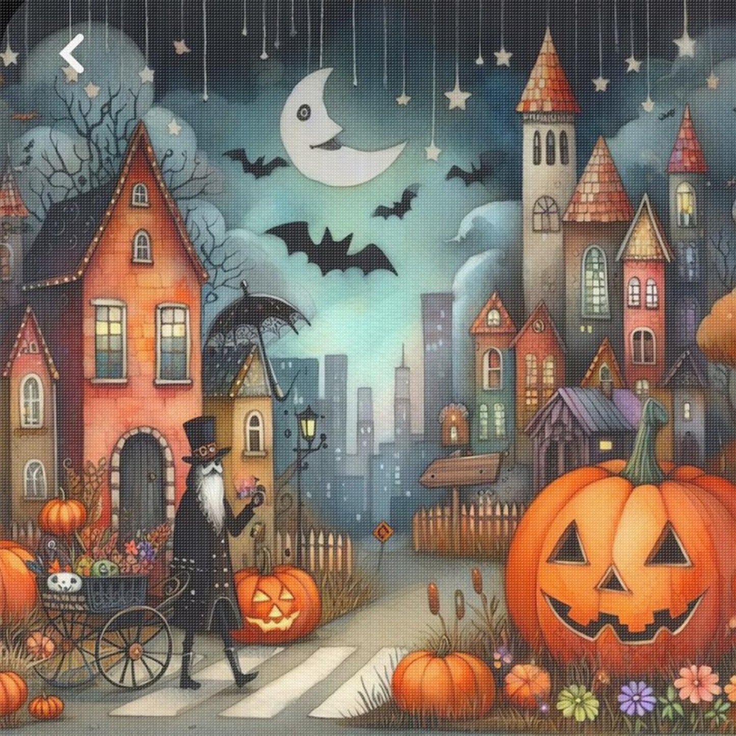 Halloween Night Town - Full 11CT Stamped Cross Stitch 45x45CM - Huacan