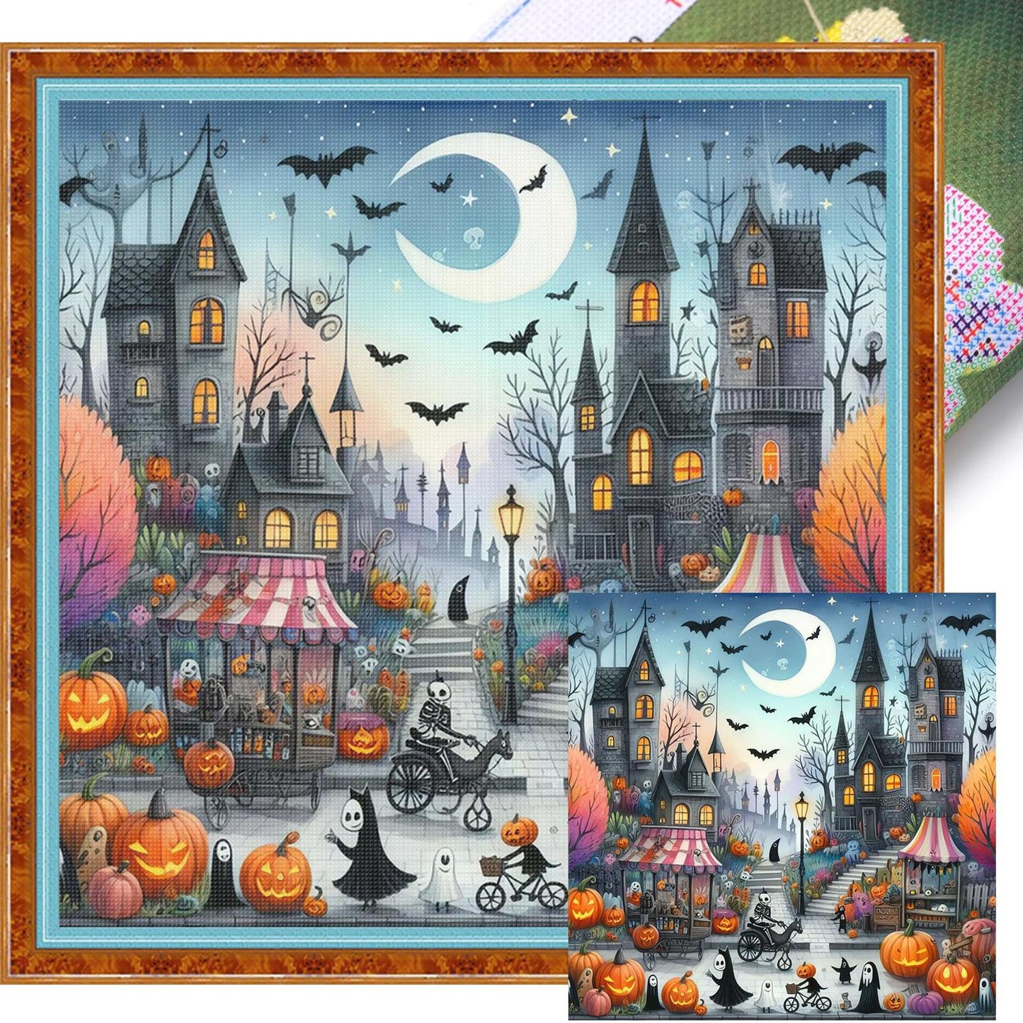Halloween Night Town - Full 11CT Stamped Cross Stitch 45x45CM - Huacan