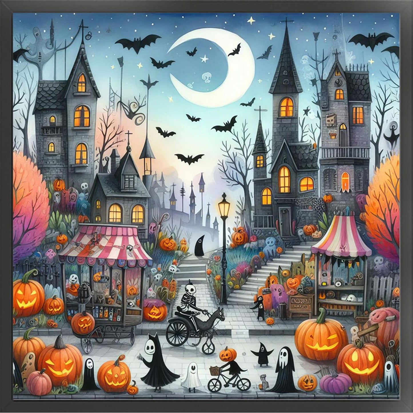 Halloween Night Town - Full 11CT Stamped Cross Stitch 45x45CM - Huacan