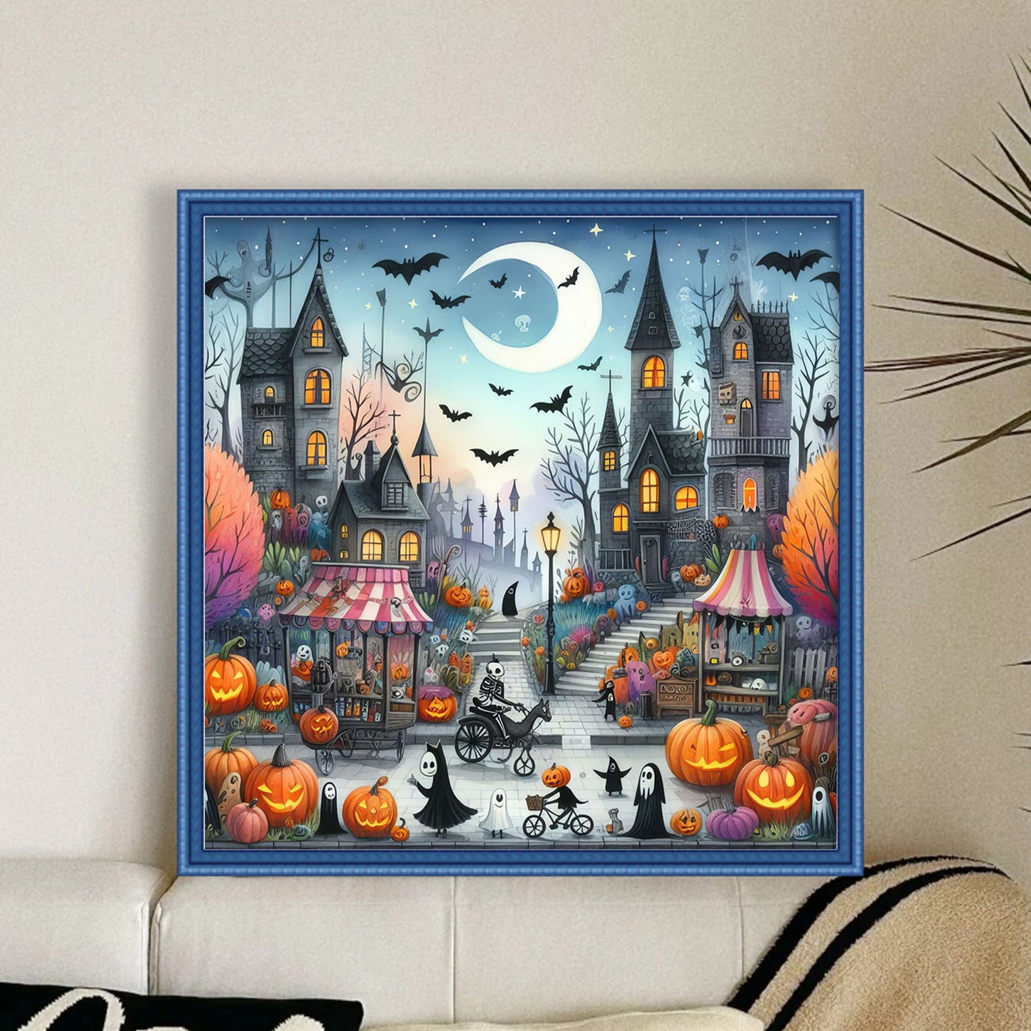 Halloween Night Town - Full 11CT Stamped Cross Stitch 45x45CM - Huacan