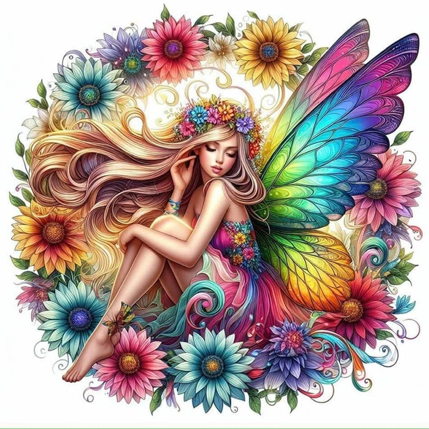 Butterfly Fairy - Full 11CT Stamped Cross Stitch 45x45CM - Huacan