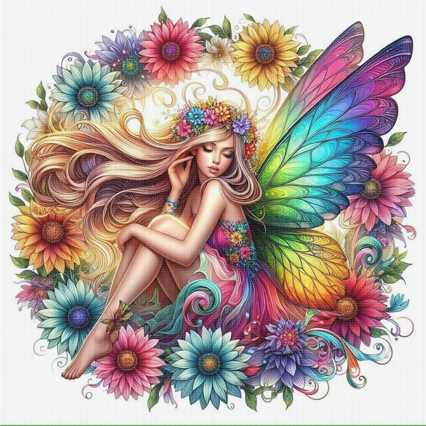 Butterfly Fairy - Full 11CT Stamped Cross Stitch 45x45CM - Huacan