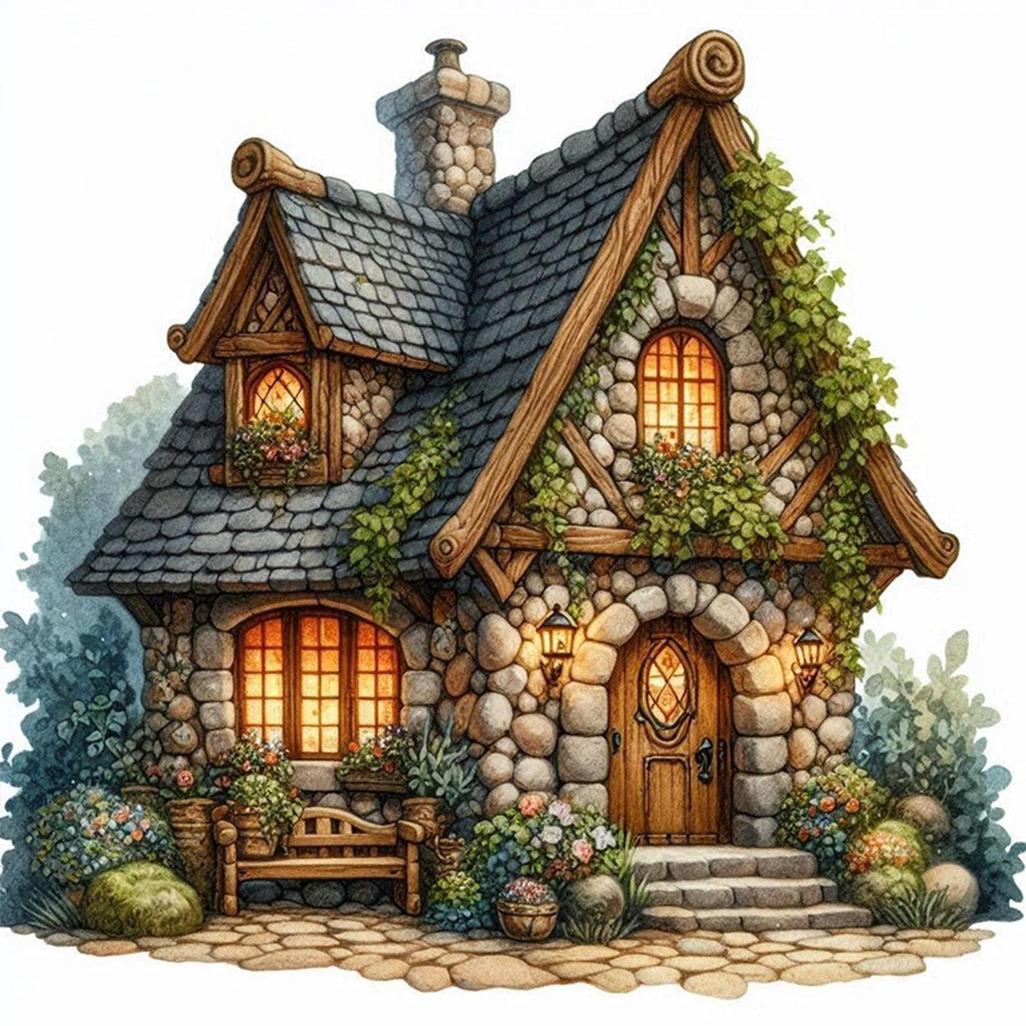 Cottage - Full 11CT Stamped Cross Stitch 40x40CM - Huacan