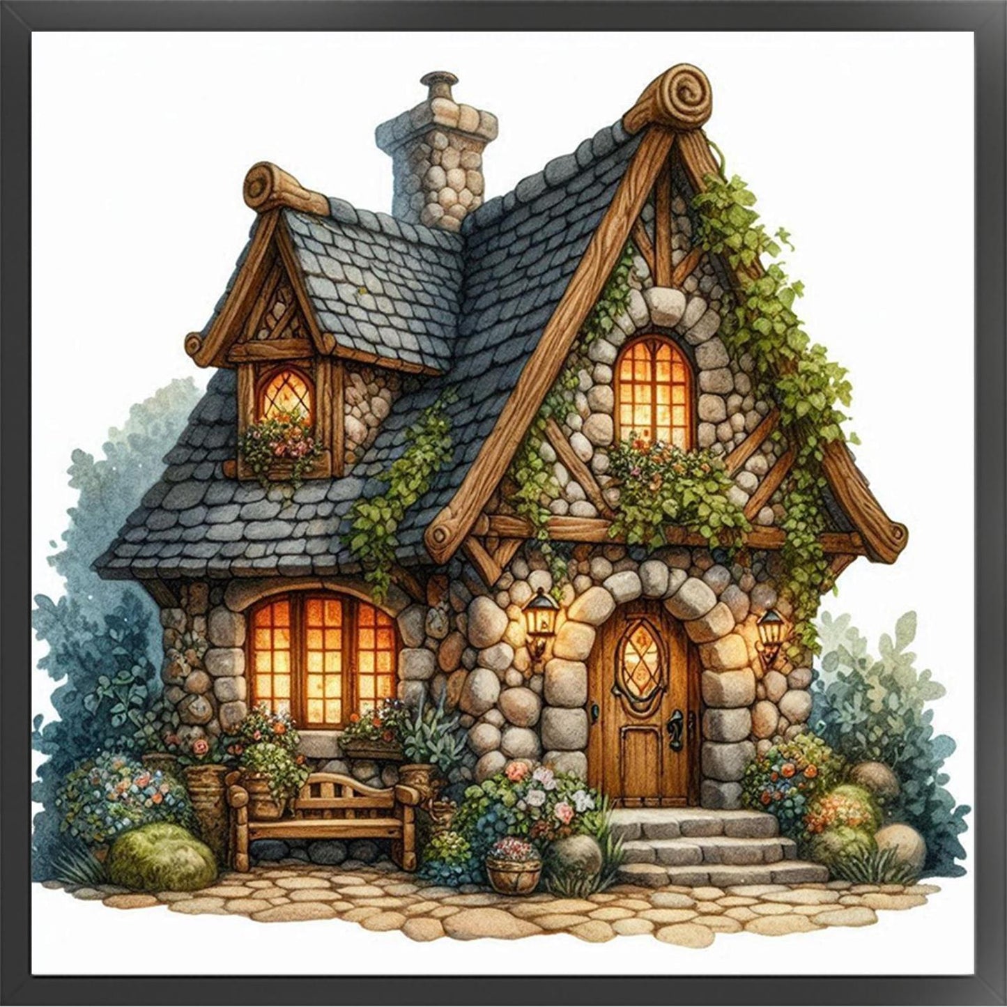 Cottage - Full 11CT Stamped Cross Stitch 40x40CM - Huacan