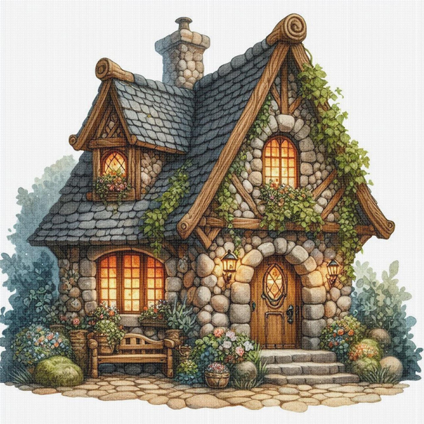 Cottage - Full 11CT Stamped Cross Stitch 40x40CM - Huacan