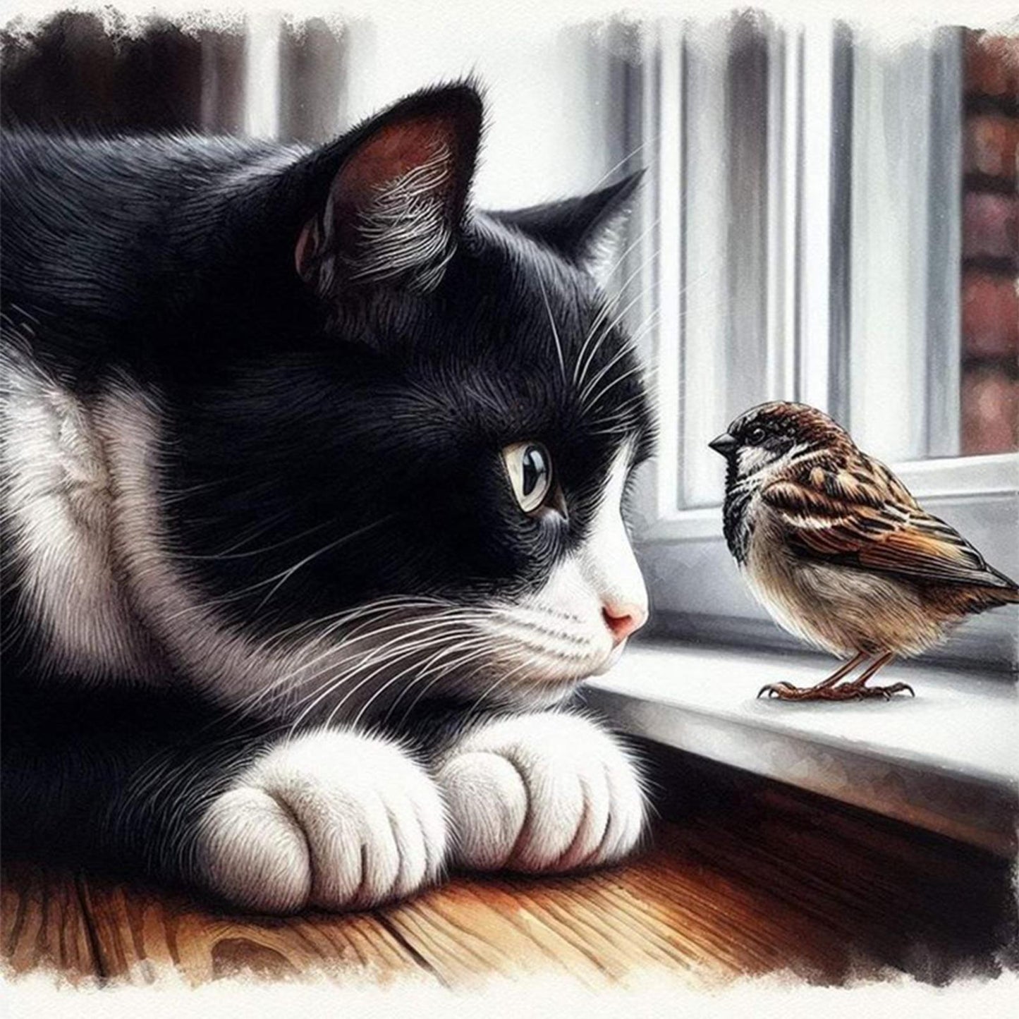 Cat And Bird - Full 11CT Counted Cross Stitch 40x40CM - Huacan