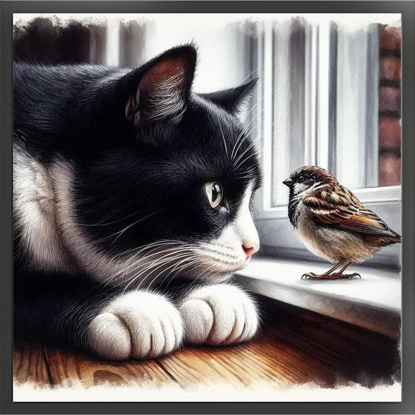 Cat And Bird - Full 11CT Counted Cross Stitch 40x40CM - Huacan