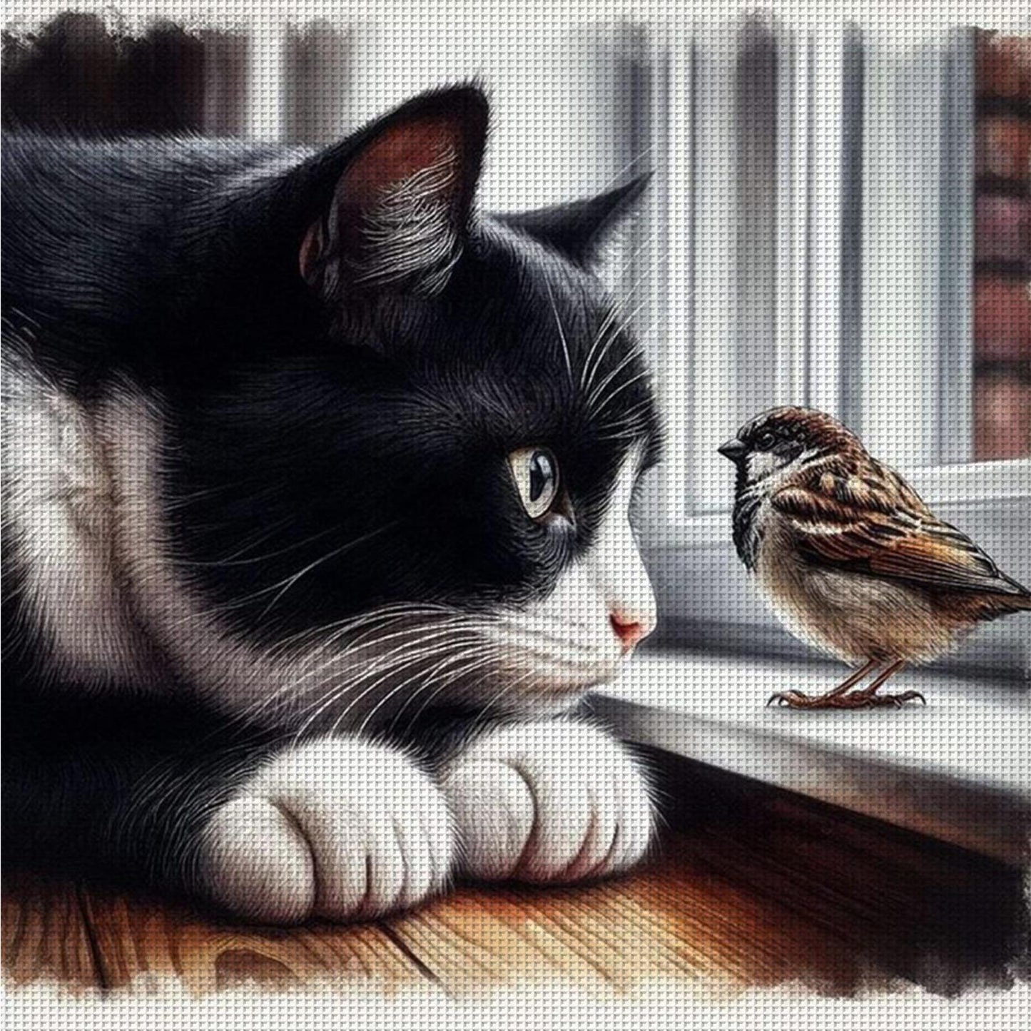 Cat And Bird - Full 11CT Counted Cross Stitch 40x40CM - Huacan