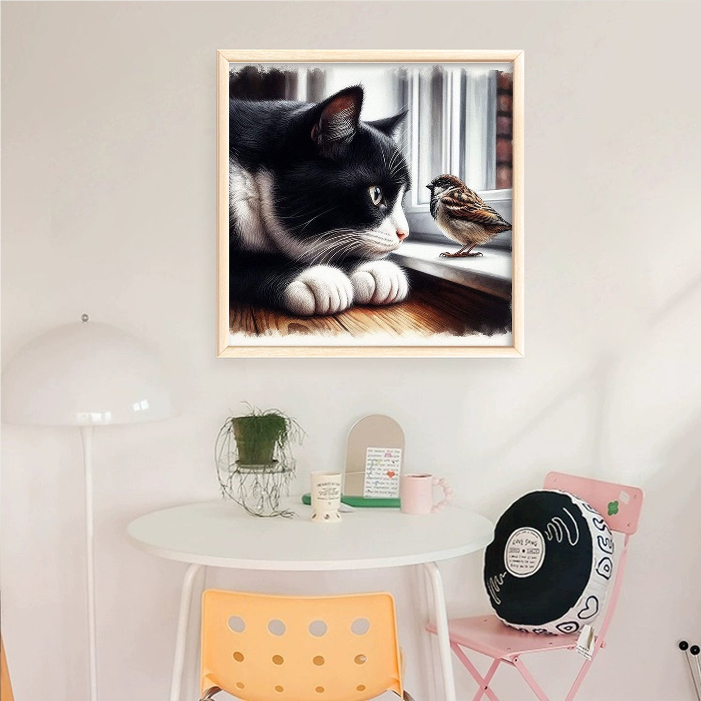 Cat And Bird - Full 11CT Counted Cross Stitch 40x40CM - Huacan