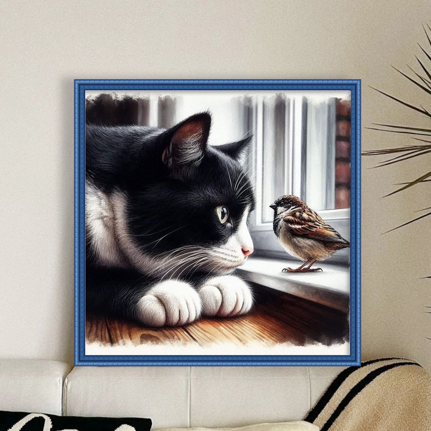 Cat And Bird - Full 11CT Counted Cross Stitch 40x40CM - Huacan