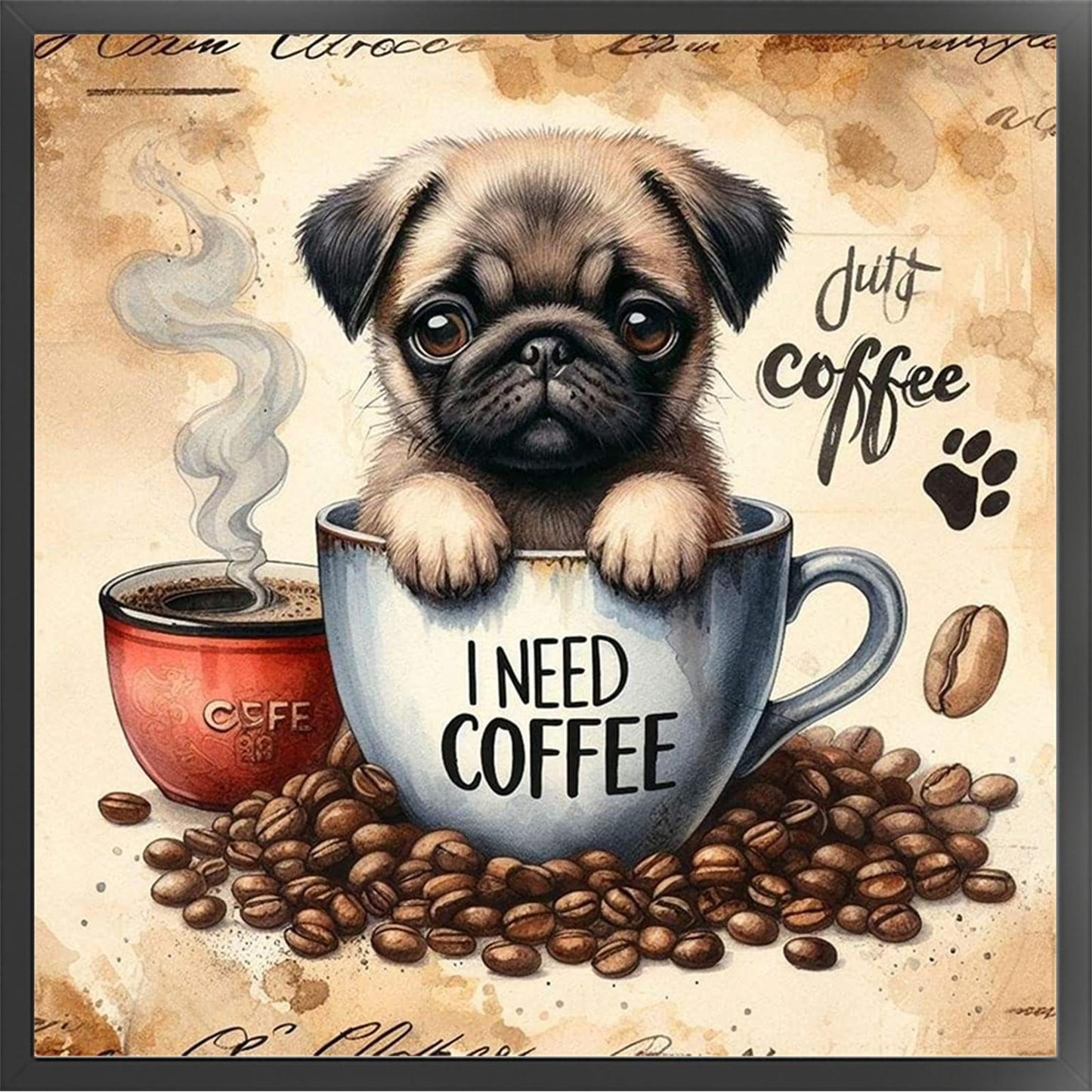 Pug In Coffee Cup-Dog - Full 11CT Stamped Cross Stitch 40x40CM - Yishu