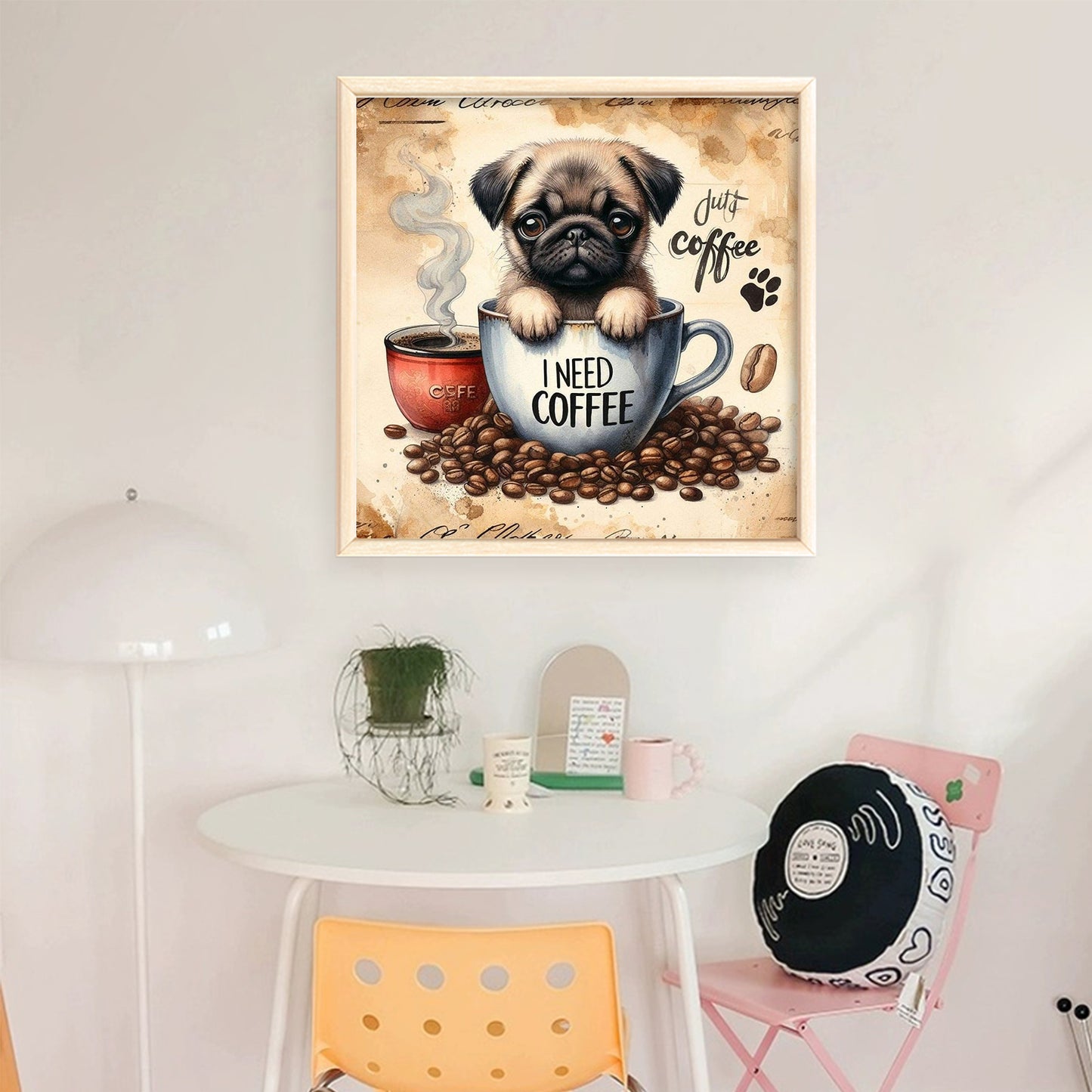 Pug In Coffee Cup-Dog - Full 11CT Stamped Cross Stitch 40x40CM - Yishu