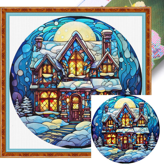 Glass Painting - Snow House - Full 14CT Stamped Cross Stitch 40x40CM - Huacan