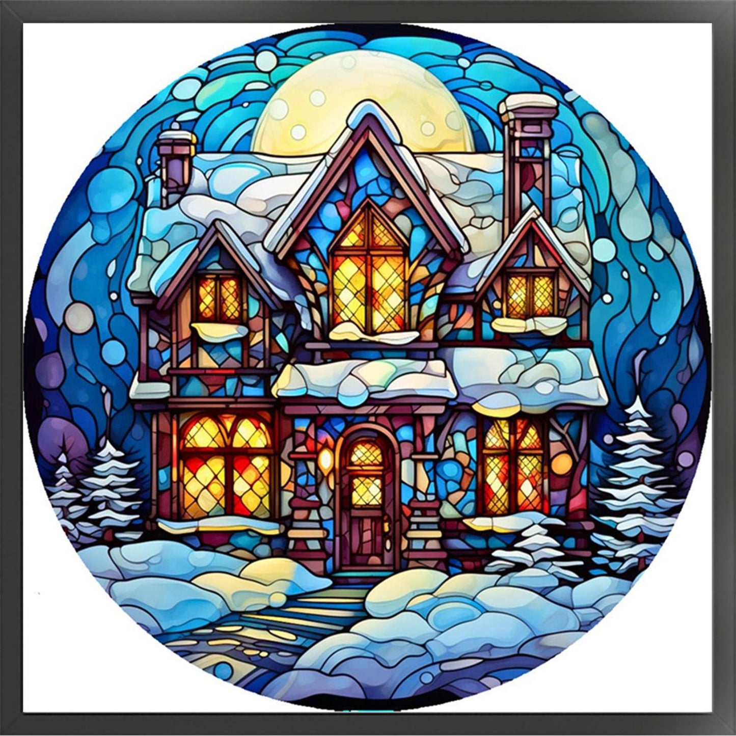 Glass Painting - Snow House - Full 14CT Stamped Cross Stitch 40x40CM - Huacan