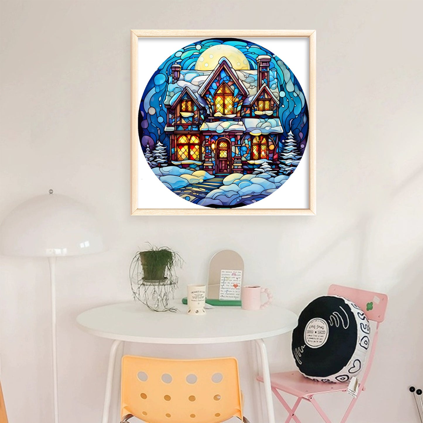 Glass Painting - Snow House - Full 14CT Stamped Cross Stitch 40x40CM - Huacan