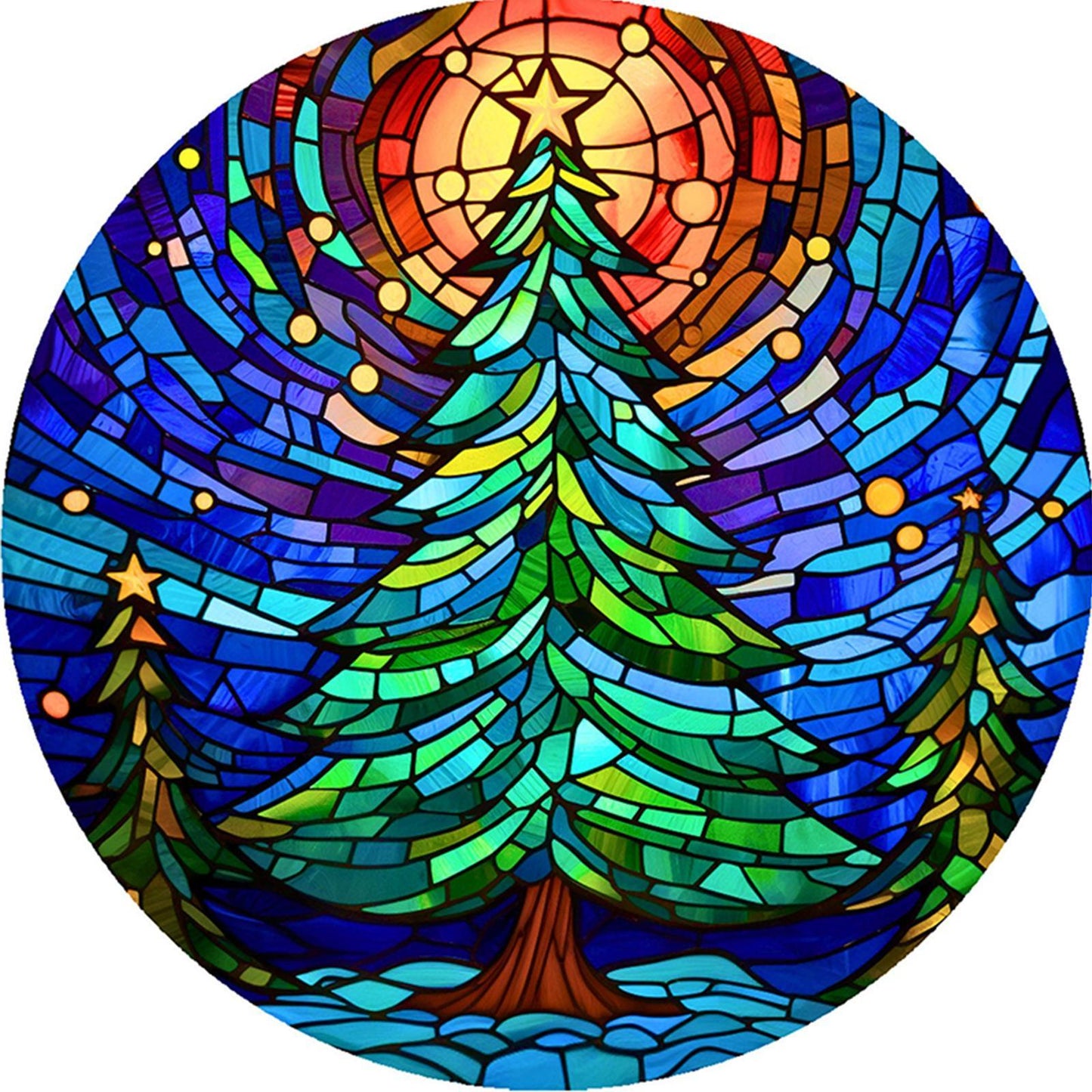 Glass Painting - Christmas Tree - Full 14CT Stamped Cross Stitch 40x40CM - Huacan