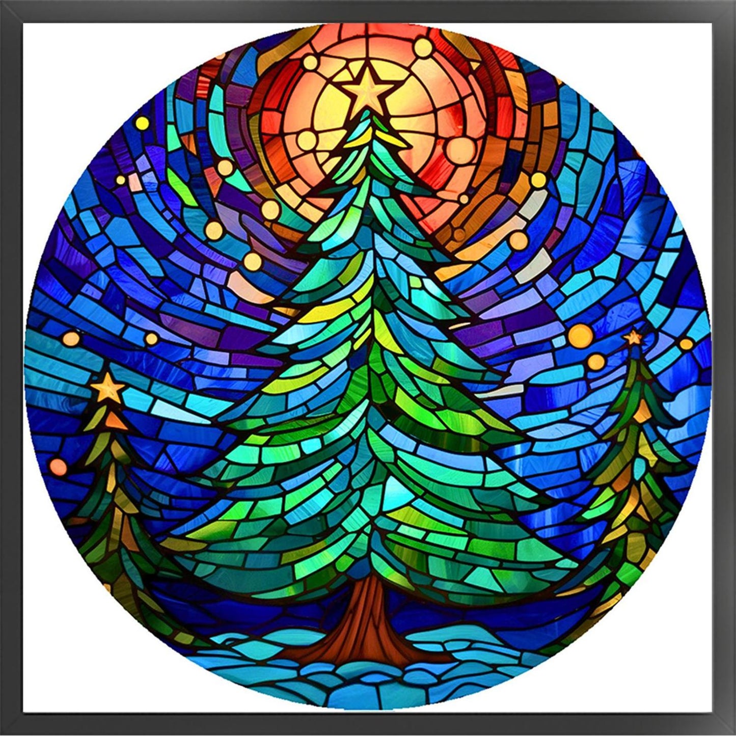 Glass Painting - Christmas Tree - Full 14CT Stamped Cross Stitch 40x40CM - Huacan