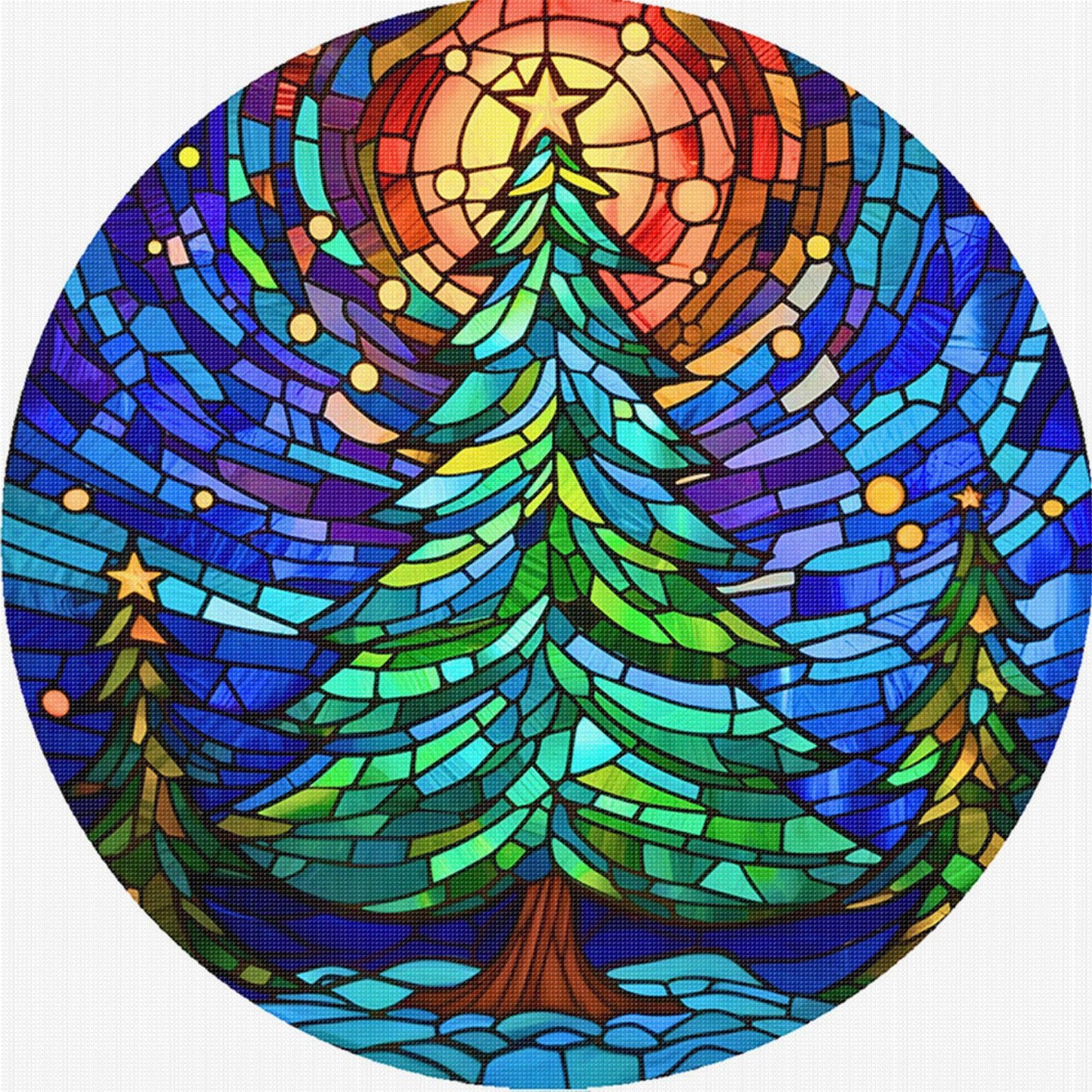 Glass Painting - Christmas Tree - Full 14CT Stamped Cross Stitch 40x40CM - Huacan
