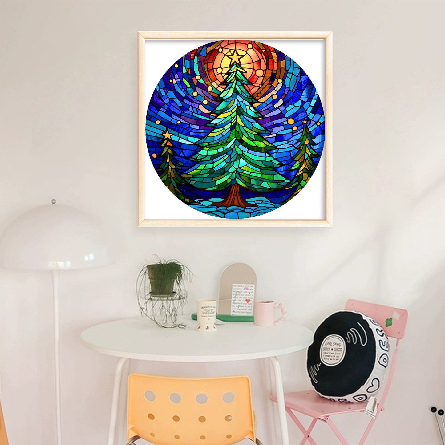 Glass Painting - Christmas Tree - Full 14CT Stamped Cross Stitch 40x40CM - Huacan