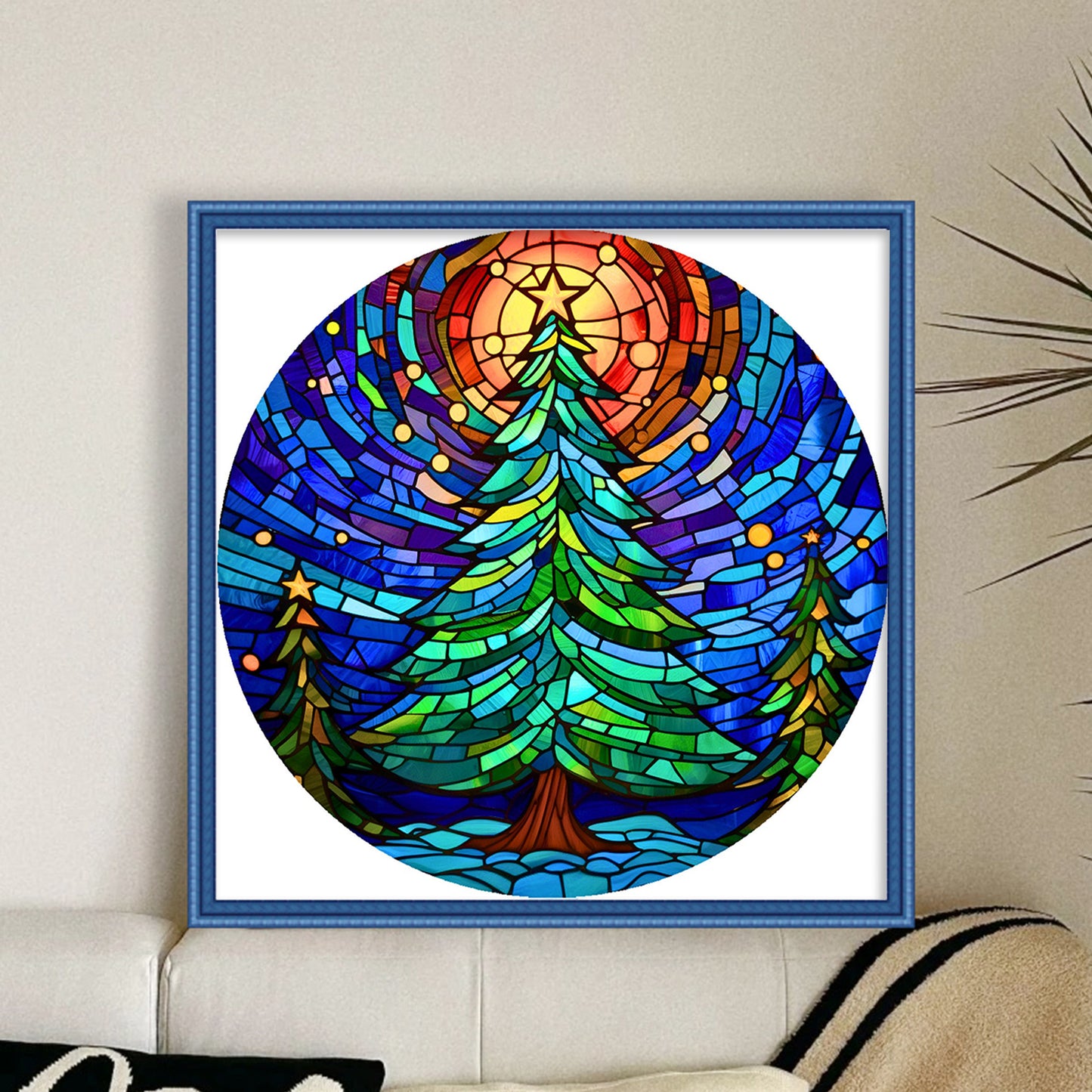 Glass Painting - Christmas Tree - Full 14CT Stamped Cross Stitch 40x40CM - Huacan
