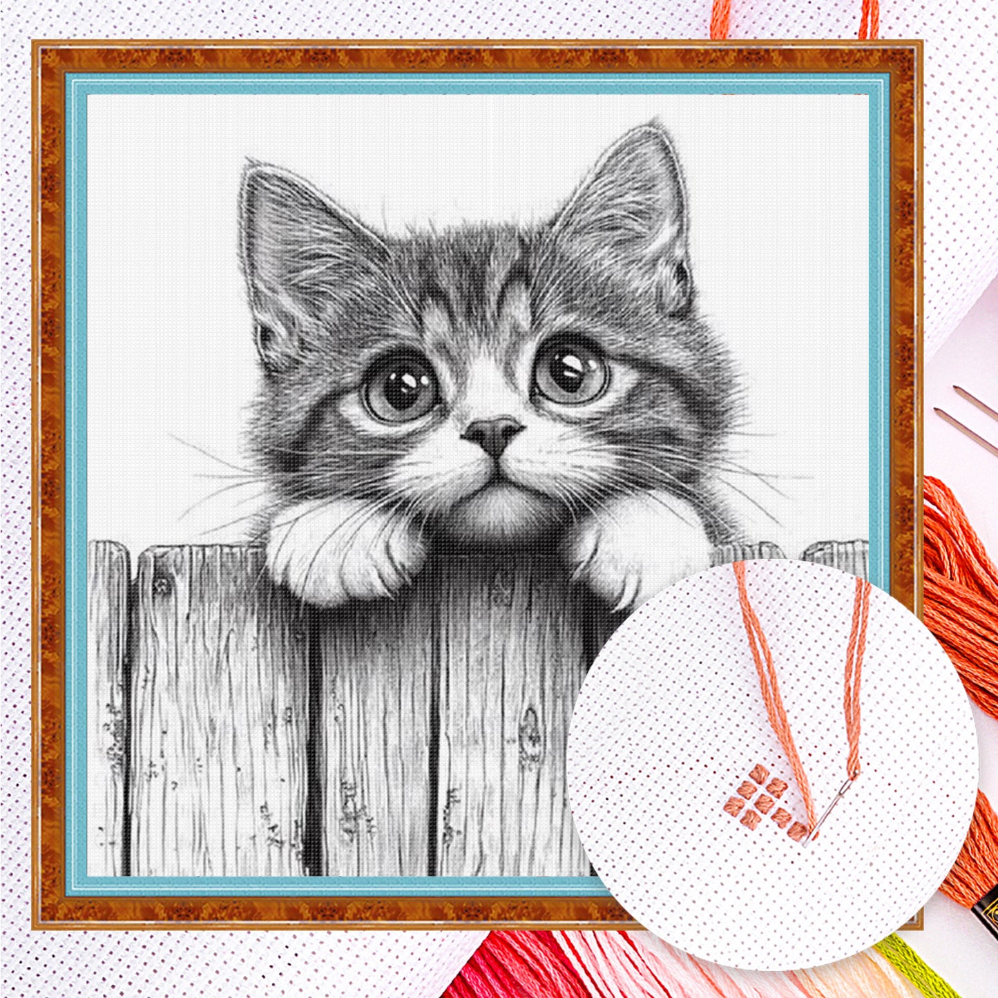 Peeking Cat - Full 11CT Counted Cross Stitch 40x40CM - Yishu