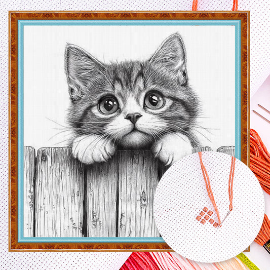 Peeking Cat - Full 11CT Counted Cross Stitch 40x40CM - Yishu
