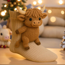 Load image into Gallery viewer, 1 Pair 3D Doll Socks Funny Knit Animal Socks for Girls Women (Highland Cow)
