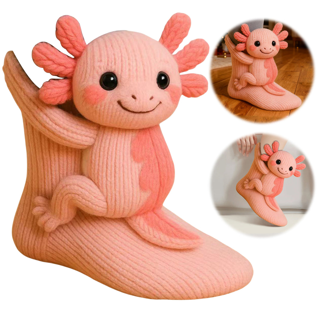 1 Pair 3D Doll Socks Funny Cartoon Animal Cotton Socks for Girls Women(Axolotl)
