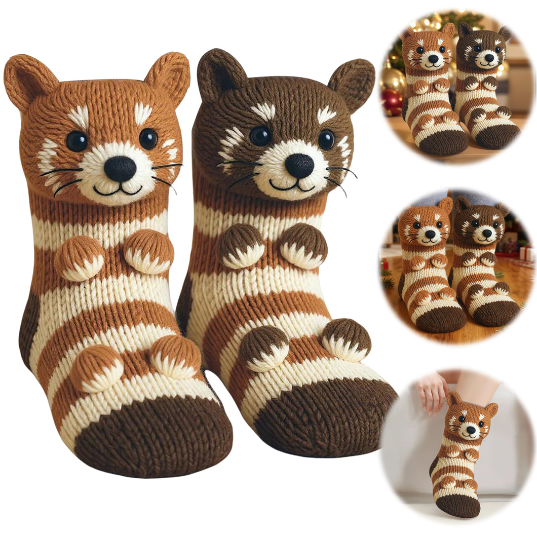 1 Pair 3D Doll Socks Funny Cartoon Animal Cotton Socks for Girls Women (Cat)
