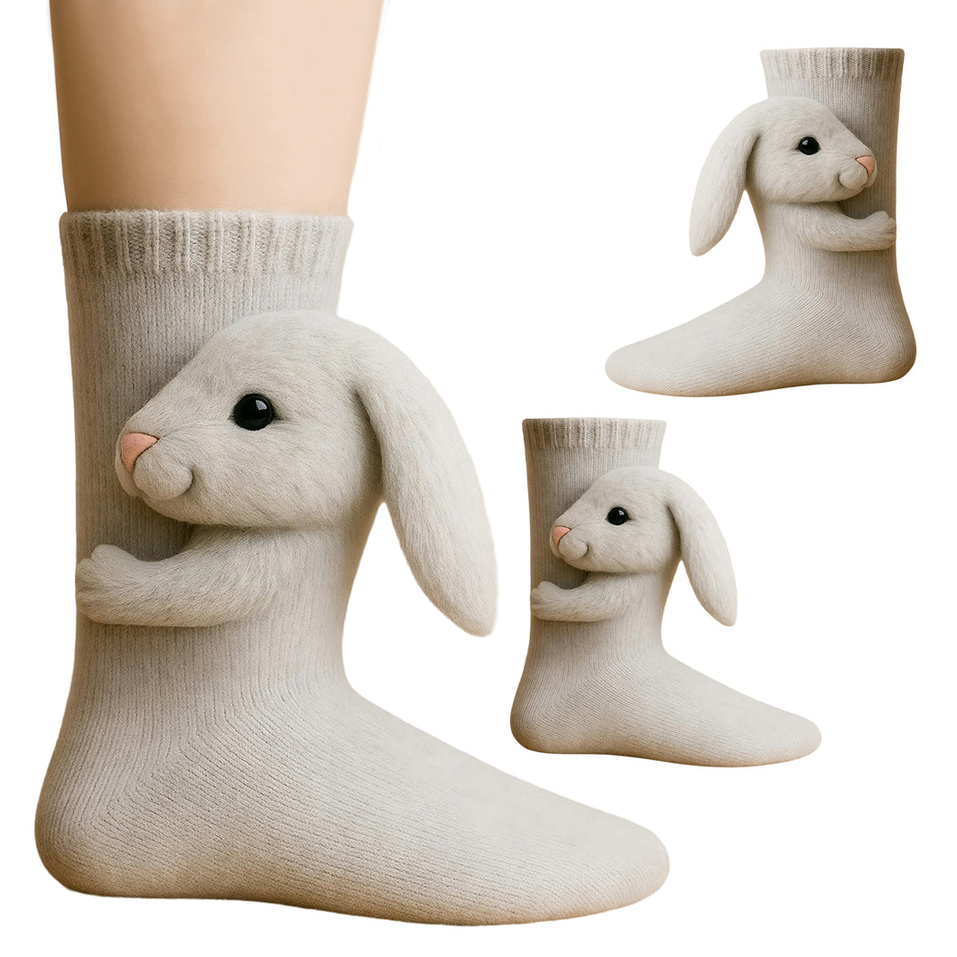 1 Pair 3D Doll Socks Funny Knit Animal Socks Floor Socks for Girls (Rabbit)