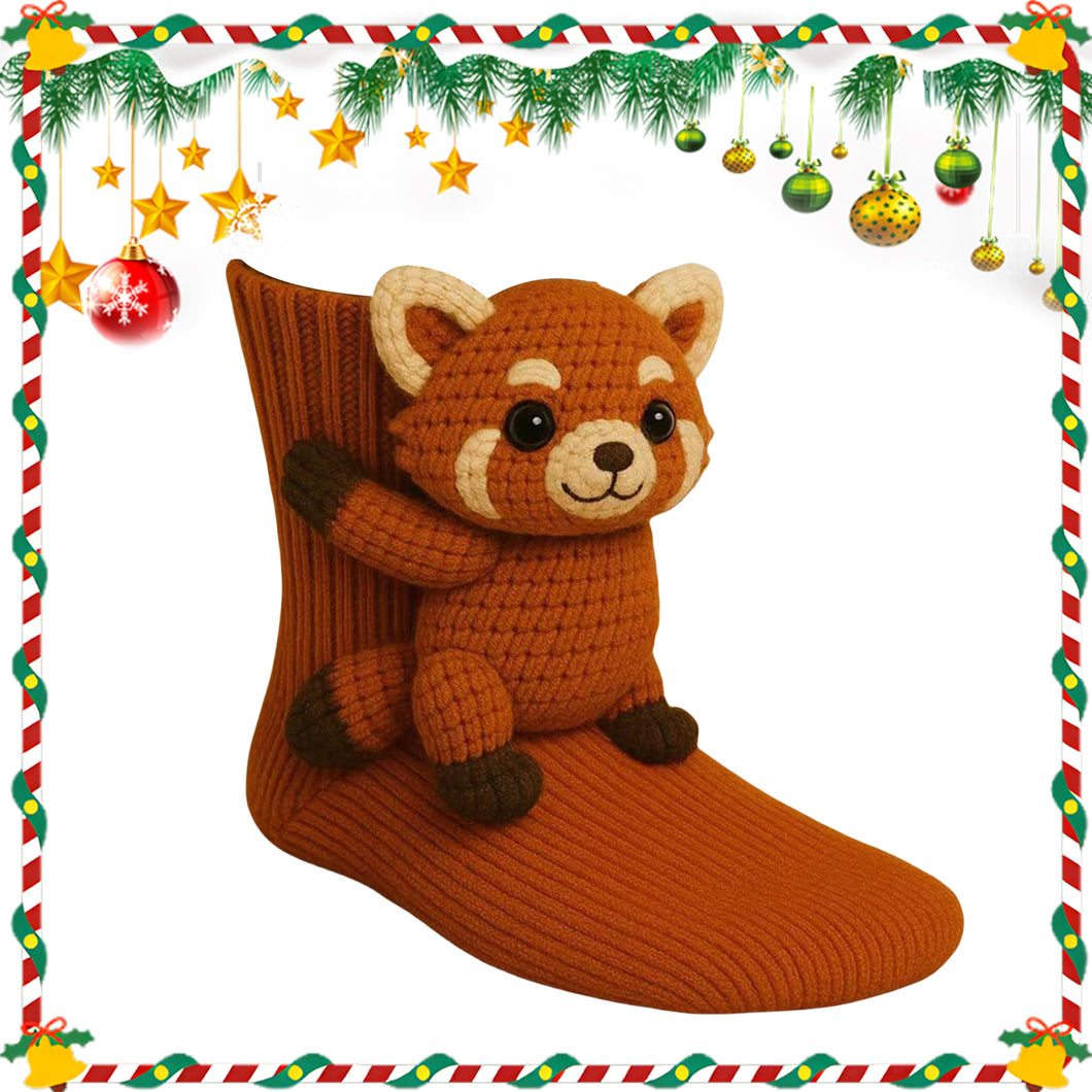 1 Pair 3D Doll Socks Funny Knit Animal Socks Floor Socks for Girls (Raccoon)