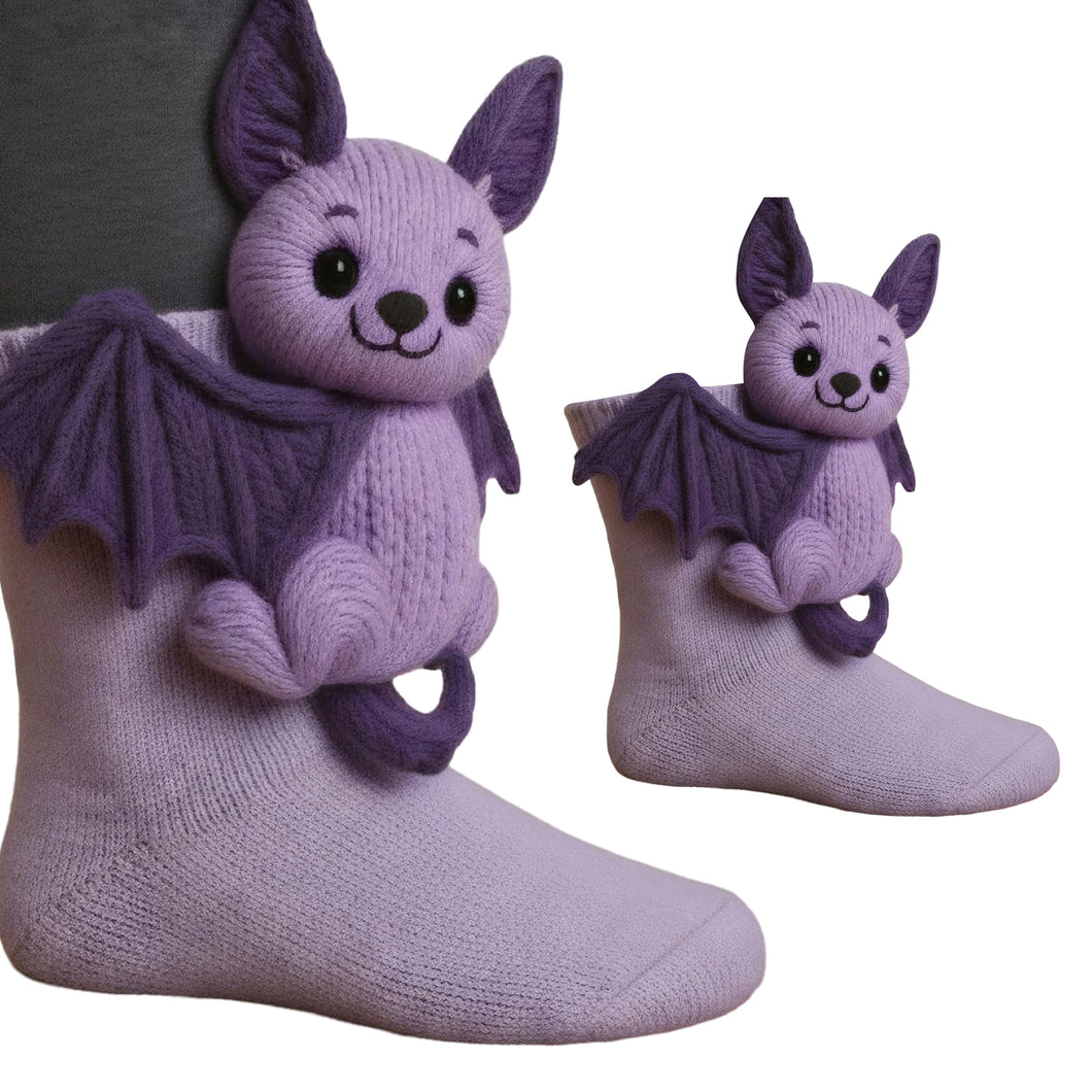 1 Pair 3D Doll Socks Funny Knit Animal Socks Floor Socks for Girls (Bat)