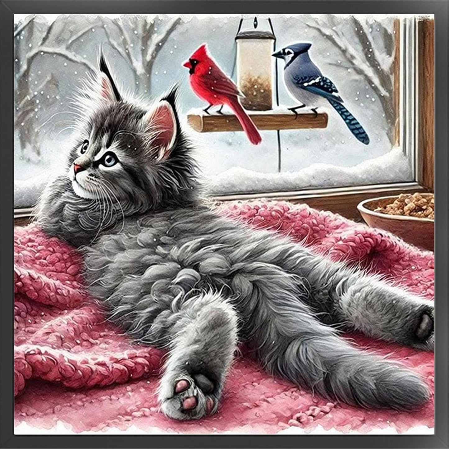 Cat By Window - Full 11CT Stamped Cross Stitch 40x40CM - Yishu