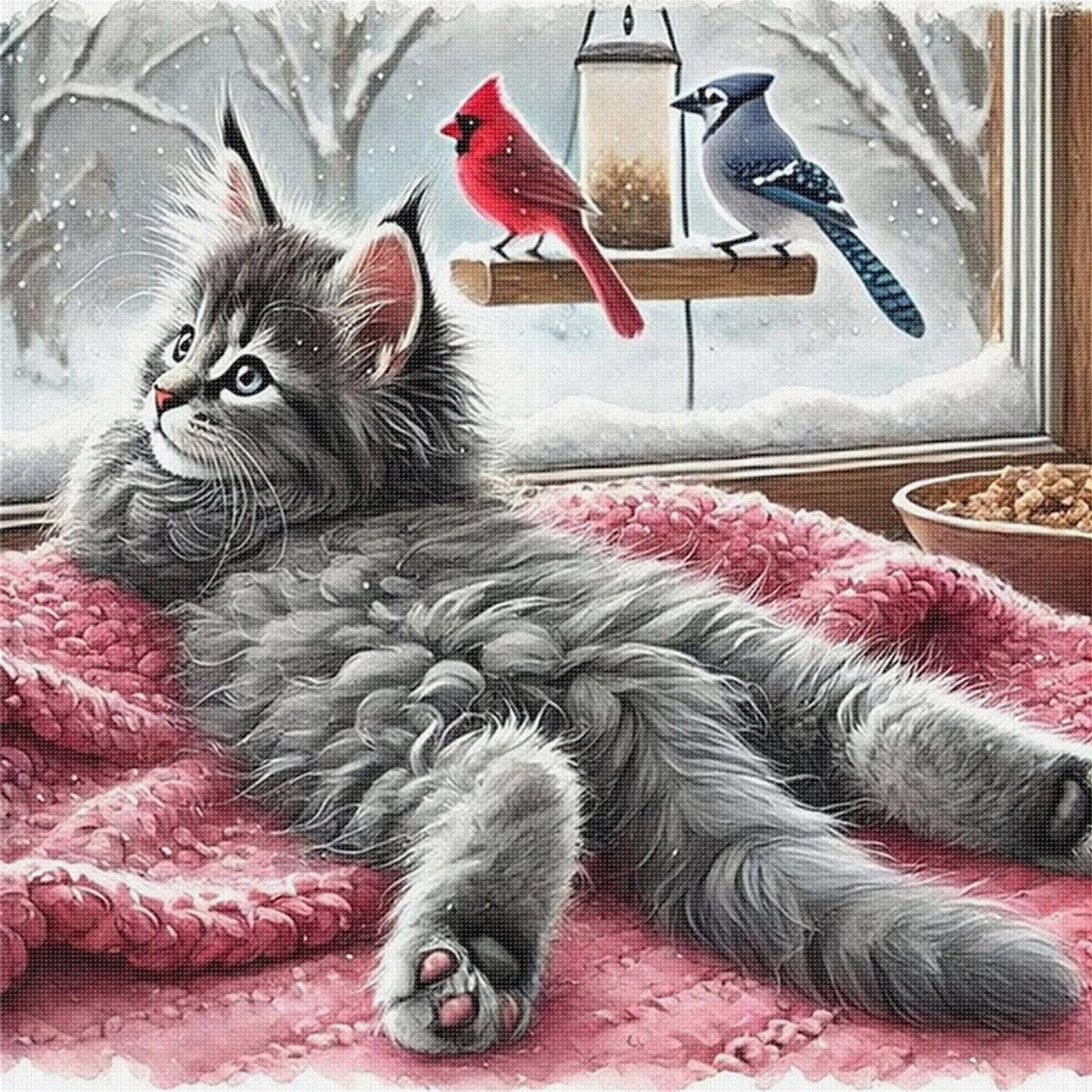 Cat By Window - Full 11CT Stamped Cross Stitch 40x40CM - Yishu