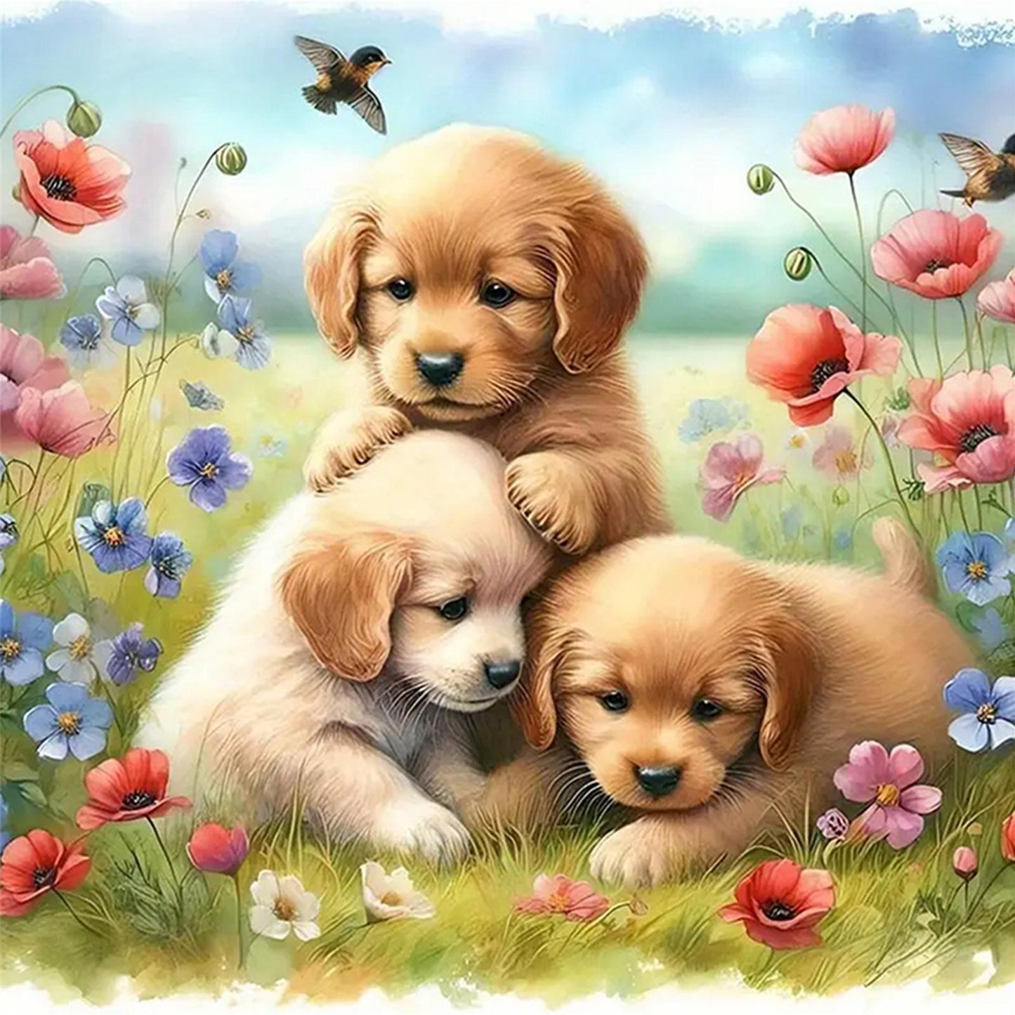 Playing Golden Retriever-Dog - Full 11CT Stamped Cross Stitch 40x40CM - Yishu