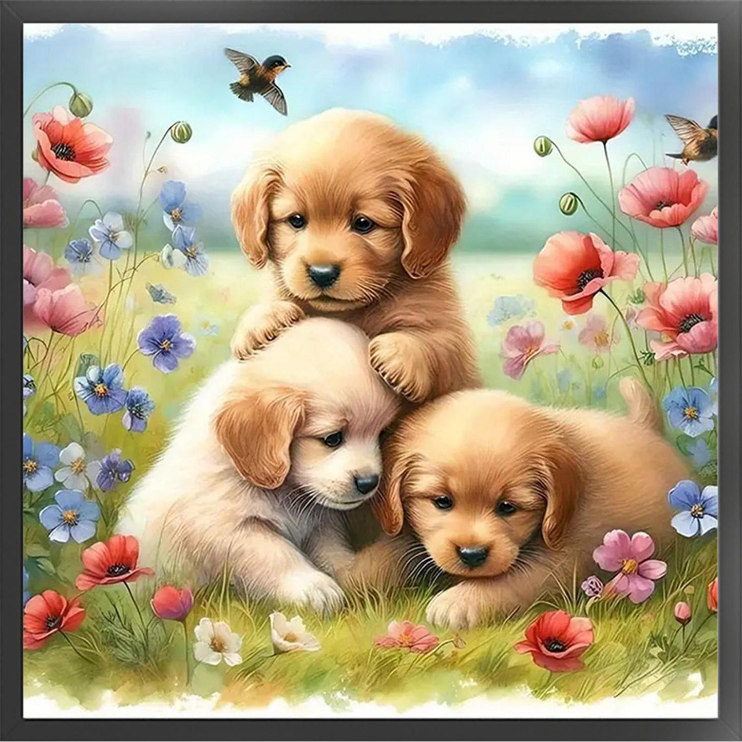 Playing Golden Retriever-Dog - Full 11CT Stamped Cross Stitch 40x40CM - Yishu