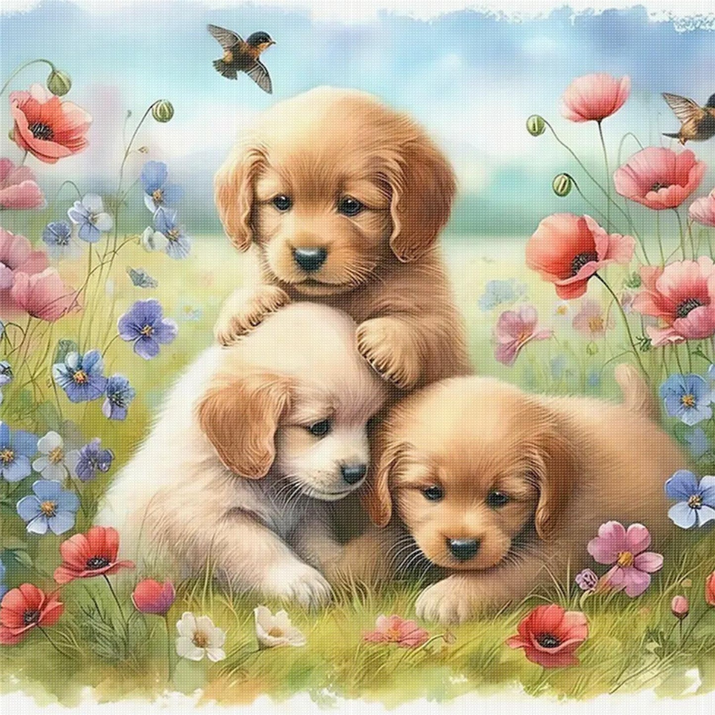 Playing Golden Retriever-Dog - Full 11CT Stamped Cross Stitch 40x40CM - Yishu