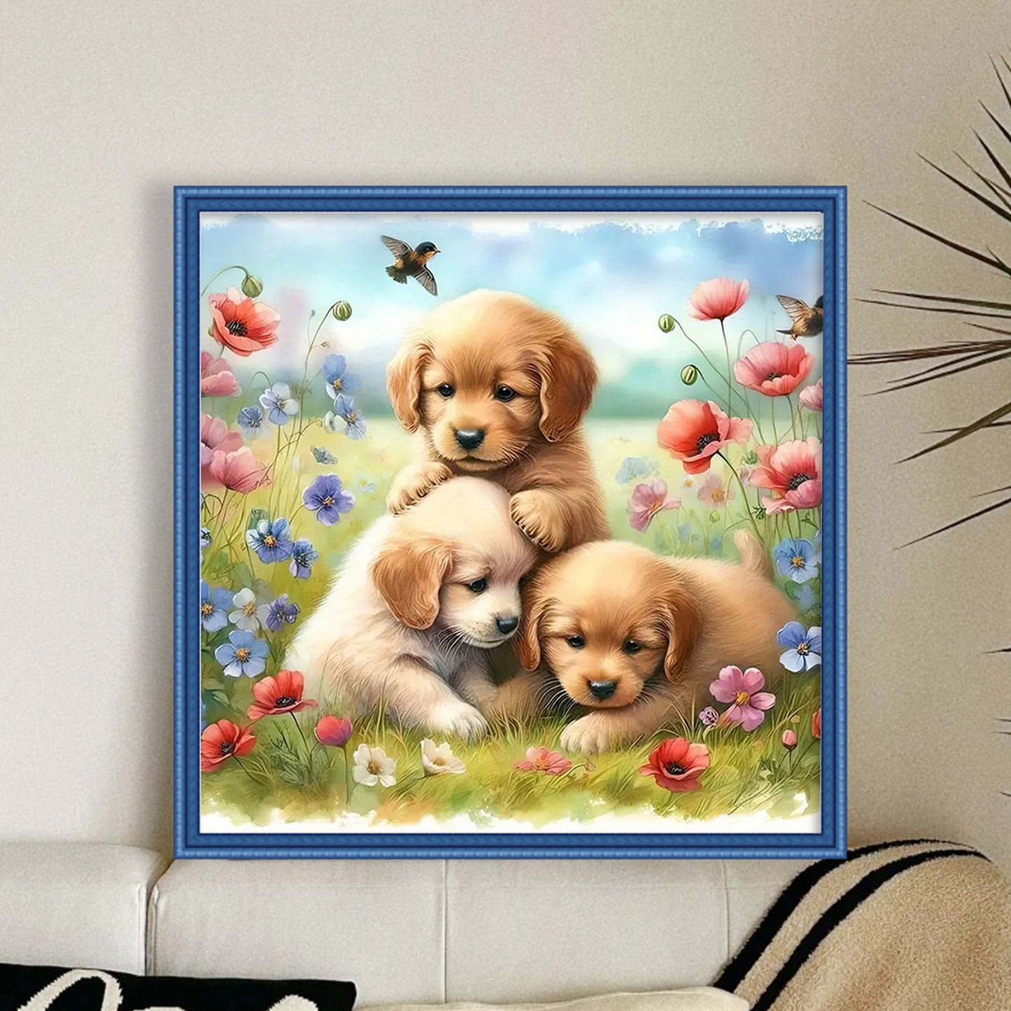 Playing Golden Retriever-Dog - Full 11CT Stamped Cross Stitch 40x40CM - Yishu