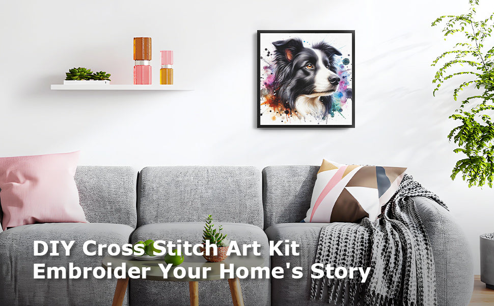 Border Collie-Dog - Full 11CT Stamped Cross Stitch 40x40CM - Yishu