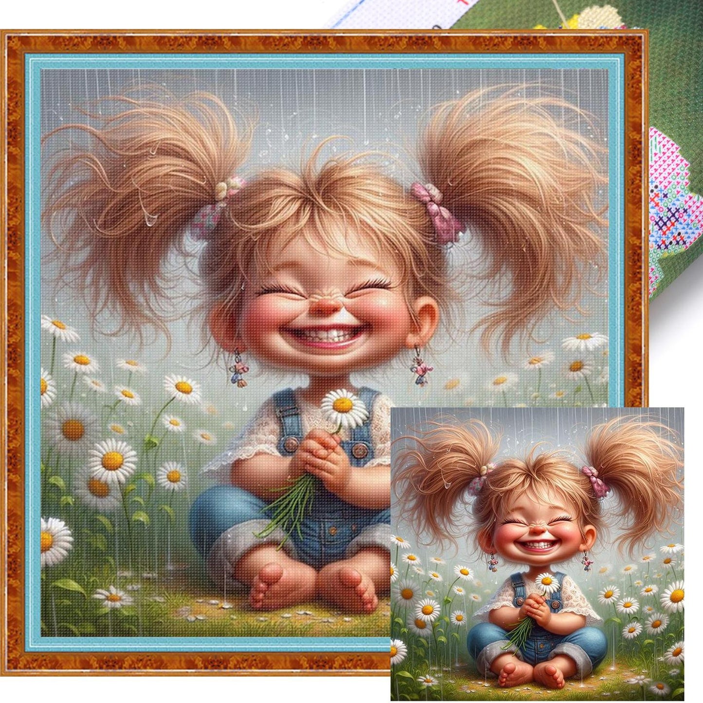Girl Holding Flowers - Full 11CT Stamped Cross Stitch 40x40CM - Yishu