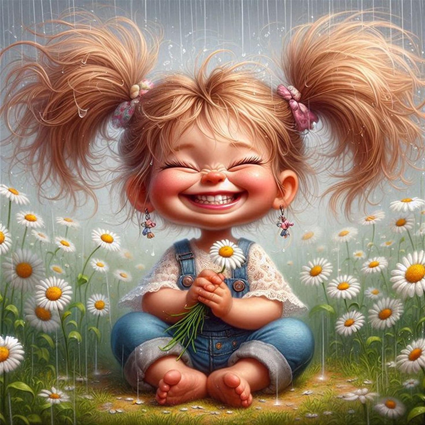 Girl Holding Flowers - Full 11CT Stamped Cross Stitch 40x40CM - Yishu