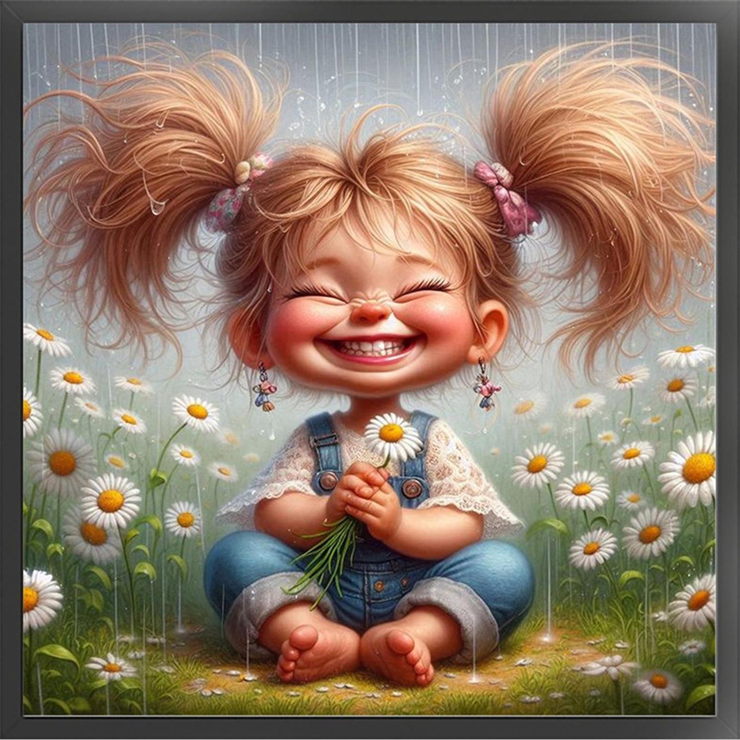 Girl Holding Flowers - Full 11CT Stamped Cross Stitch 40x40CM - Yishu