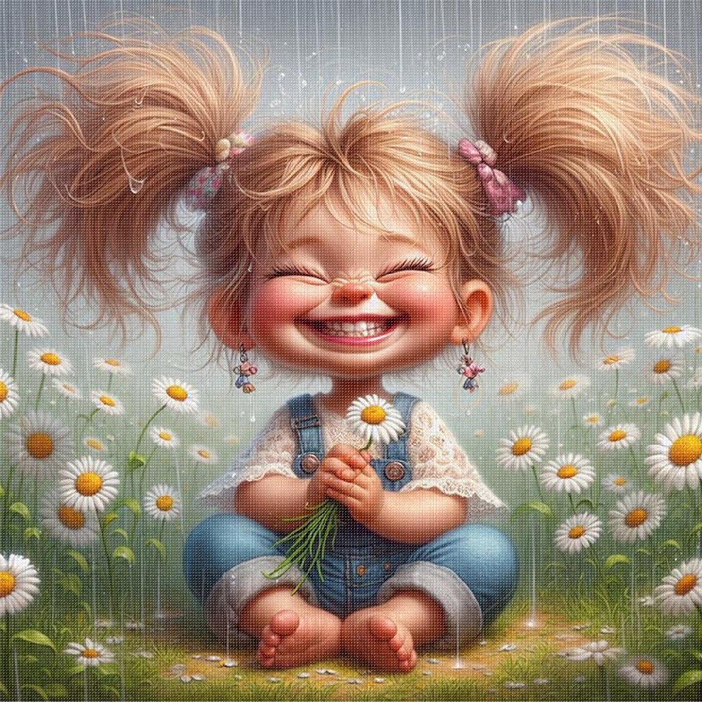 Girl Holding Flowers - Full 11CT Stamped Cross Stitch 40x40CM - Yishu