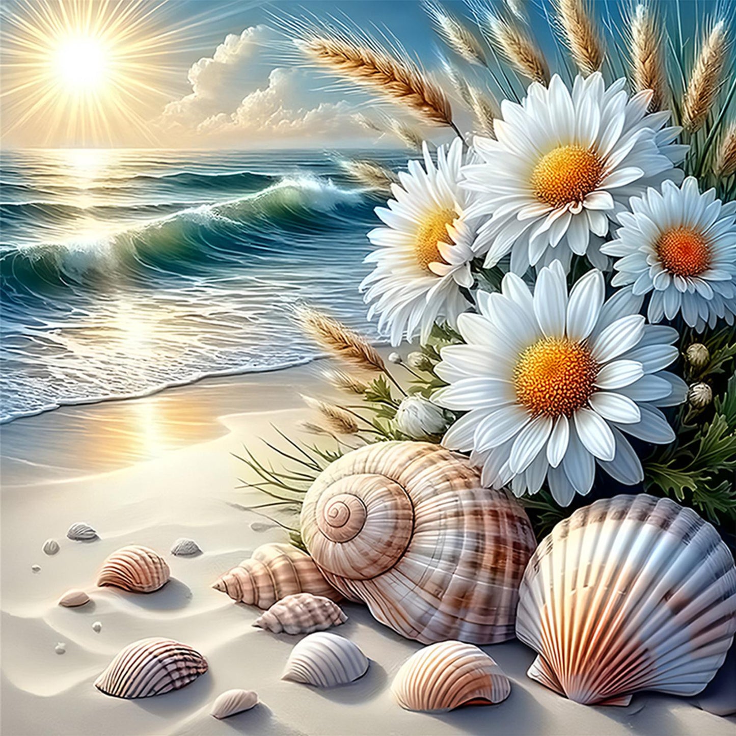 Beach Scenery - Full 11CT Stamped Cross Stitch 40x40CM - Yishu